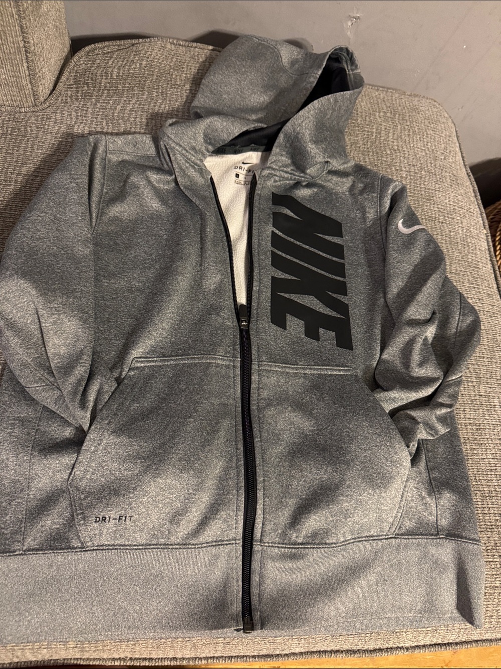 Nike Kids Grey Full-Zip Dri-FIT Hoodie with Hood